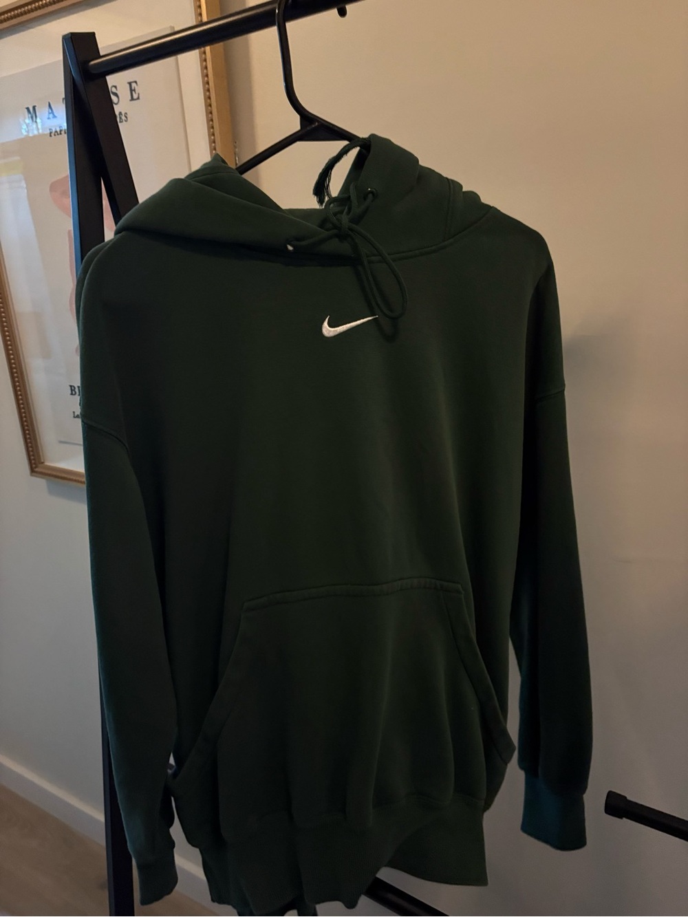 Nike Women's Dark Green Hoodie with White Swoosh
